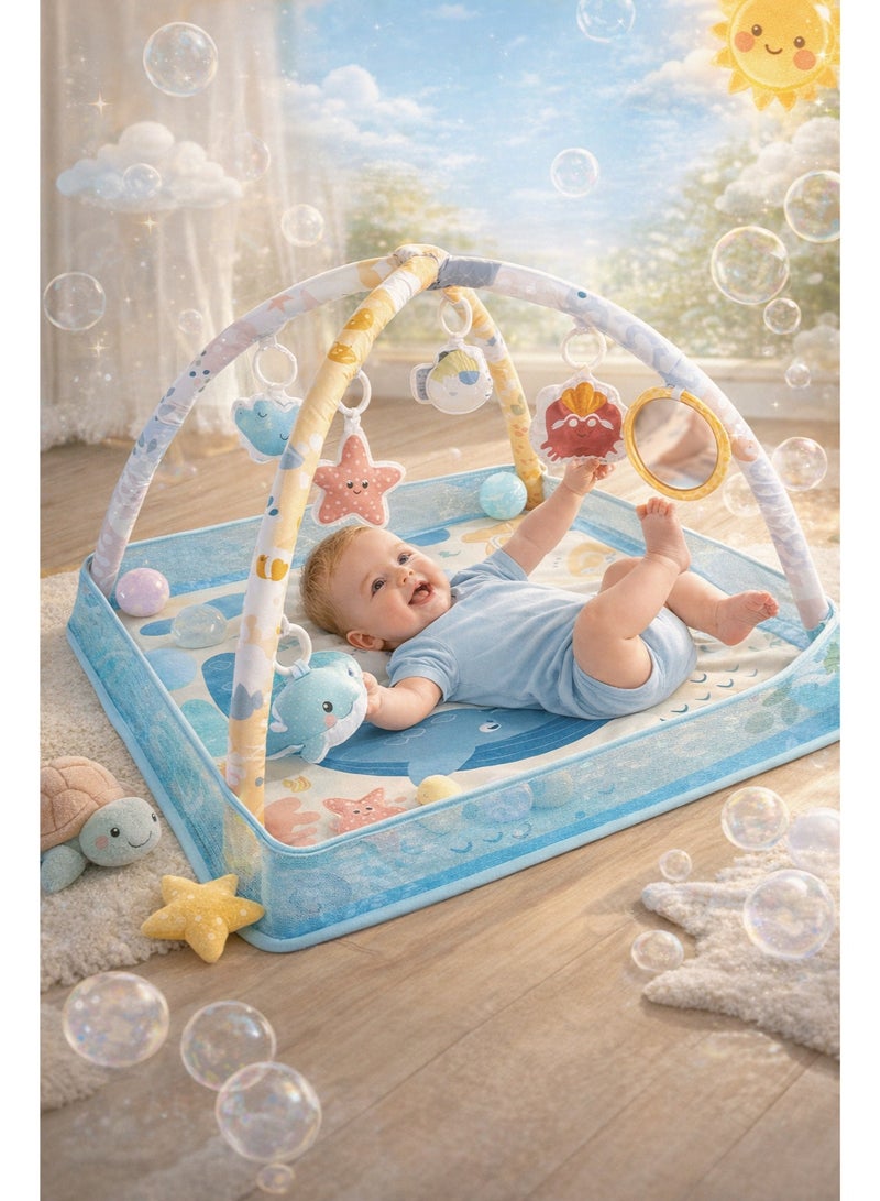 Baby Play Gym Mat Whale Blue, 0M+, Detachable Hanging Toys, Press-to-Sound, Mirror, 75×52cm - Image 3